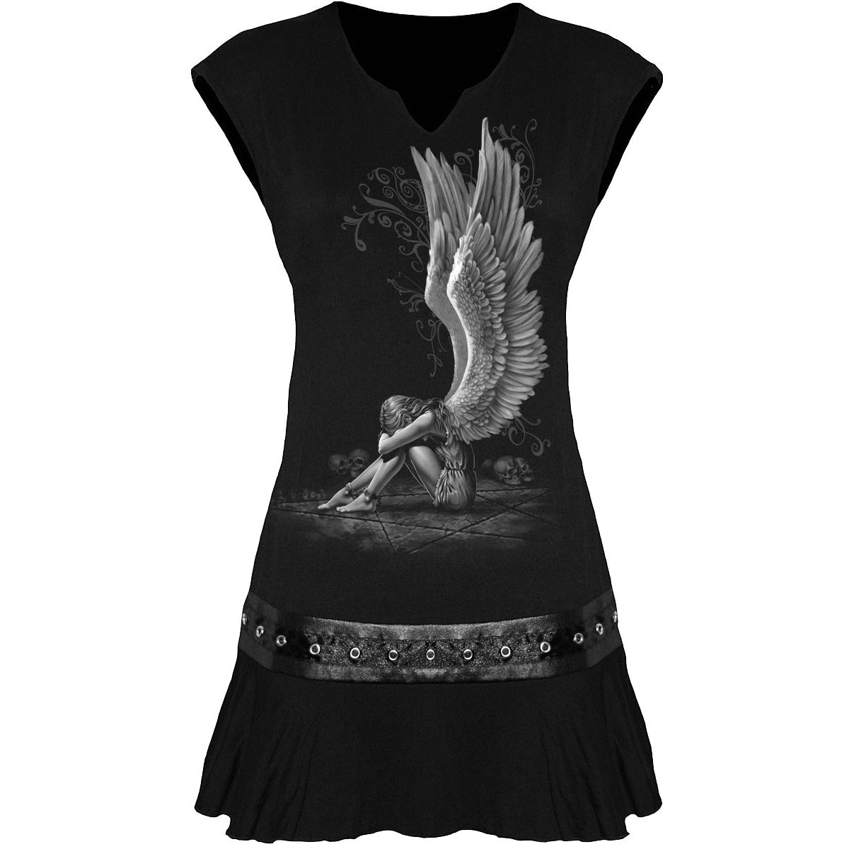 Enslaved Angel gothic Stud Waist Mini Dress in Black by Spiral Clothing 