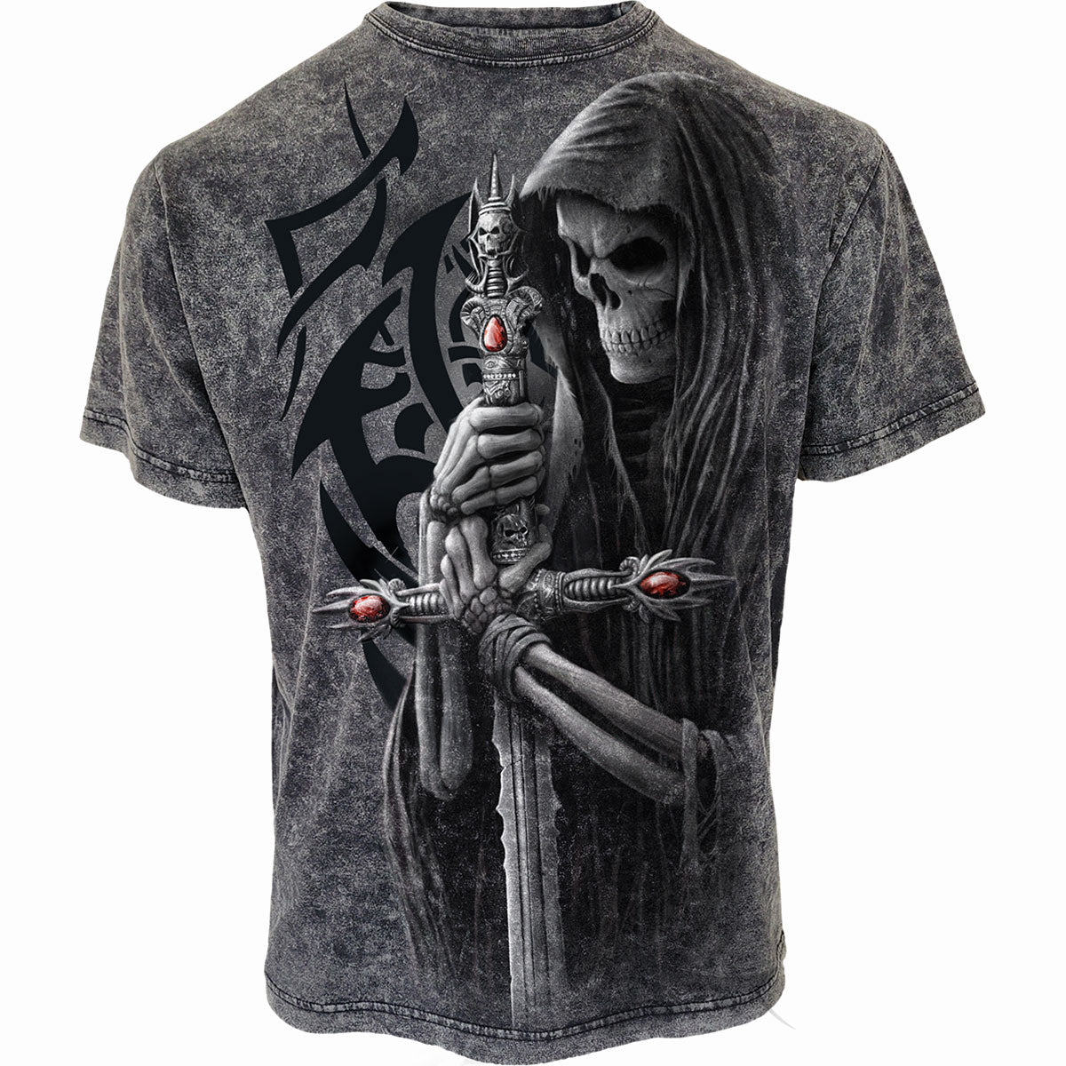 Soul Searcher gothic Acid Wash T-Shirt in Black by Spiral Clothing - Front view