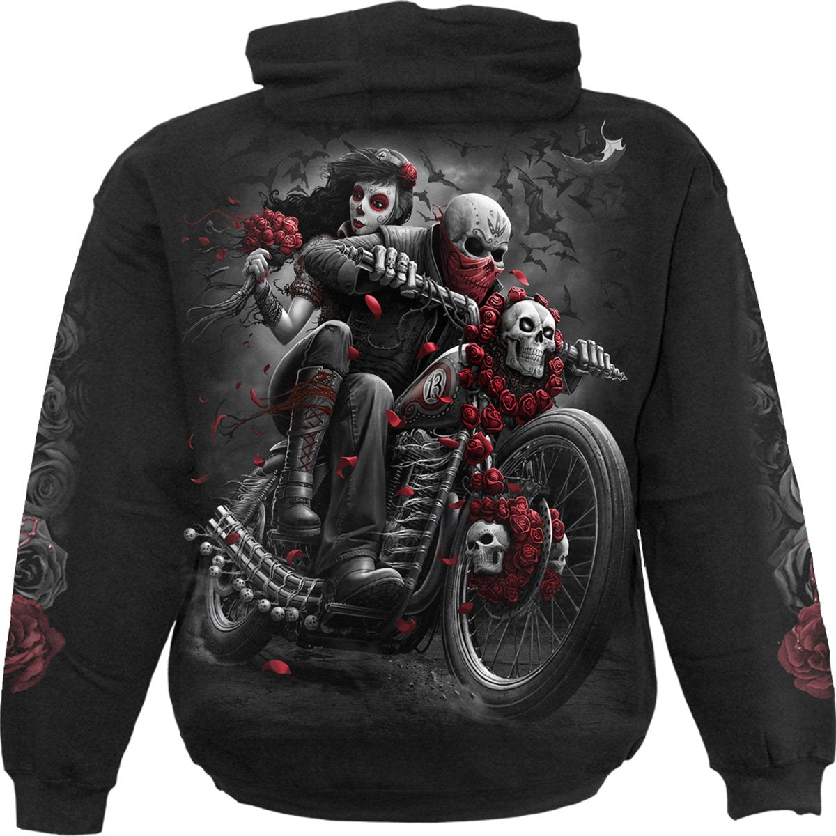Back view of DOTD Bikers gothic  Hoody in Black by Spiral Clothing
