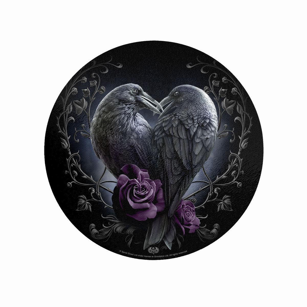 Raven Heart gothic  Glass Chopping Board (Circular) in Black by Spiral Clothing 