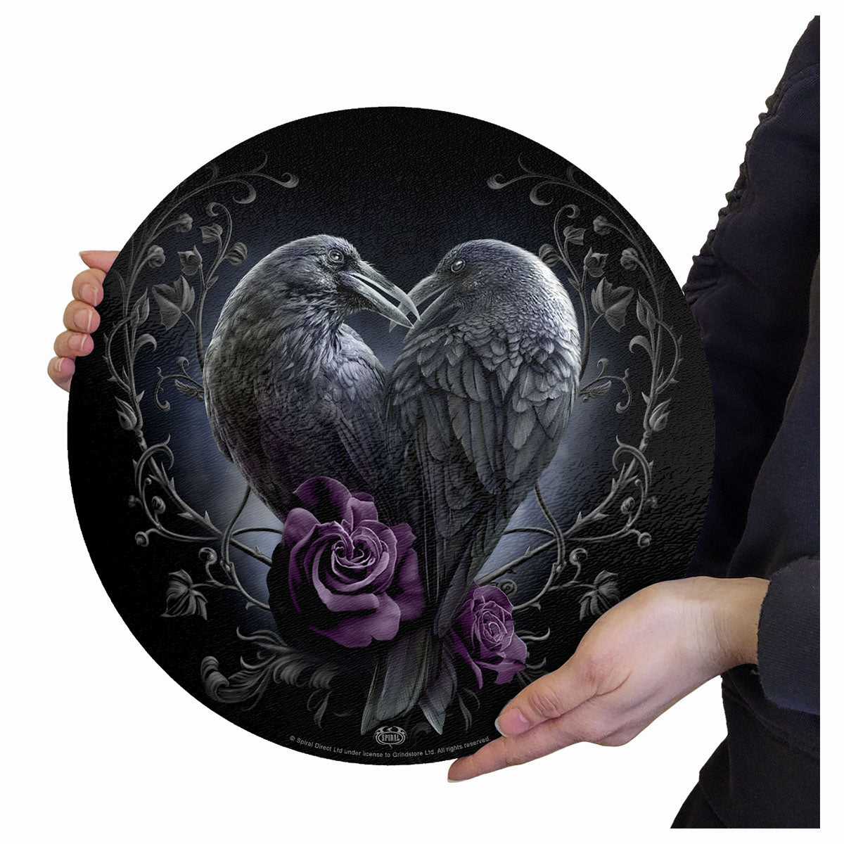 Raven Heart gothic  Glass Chopping Board (Circular) in Black by Spiral Clothing 