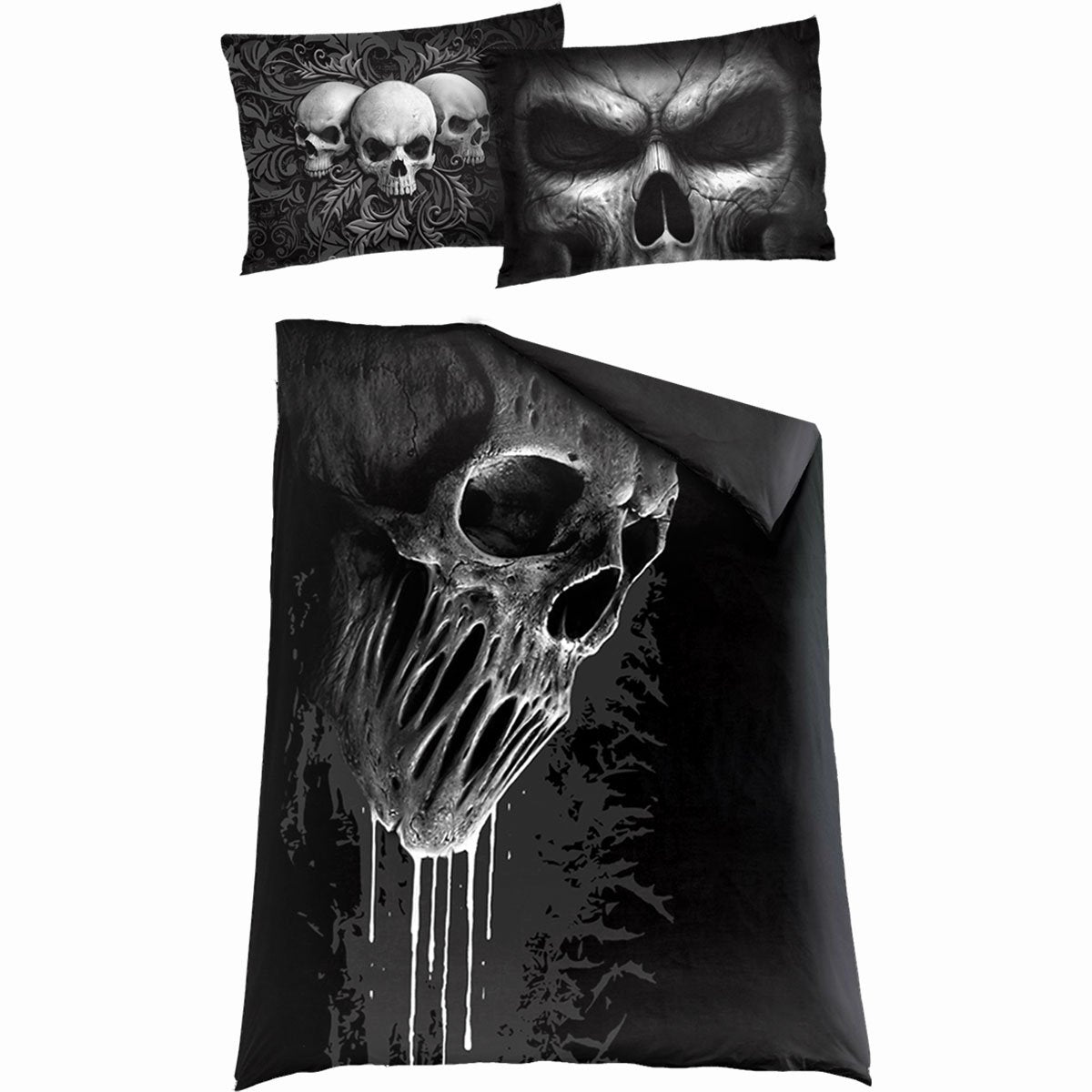 Skull Scroll gothic Single Duvet Cover + UK And EU Pillow case in Black by Spiral Clothing 