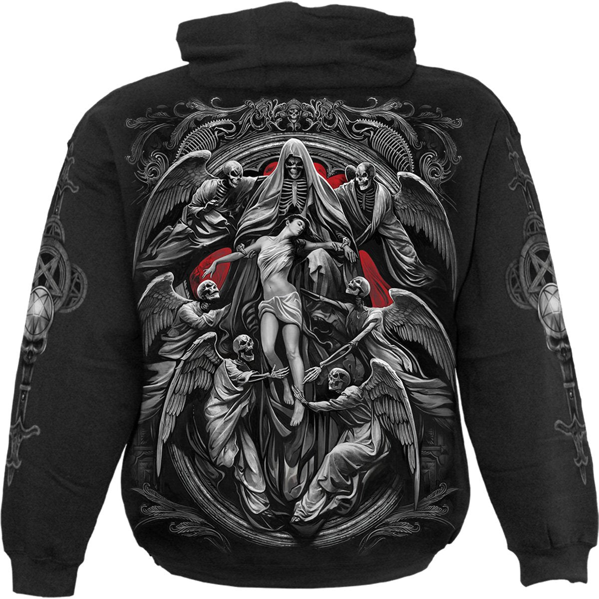 Back view of Reaper's Door gothic  Hoody in Black by Spiral Clothing