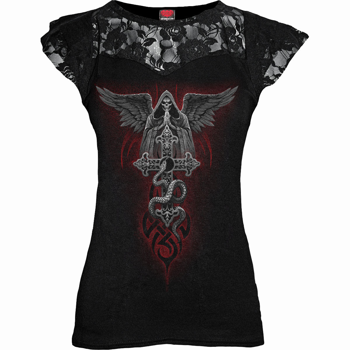 The Dead gothic Lace Layered Cap Sleeve Top in Black by Spiral Clothing 