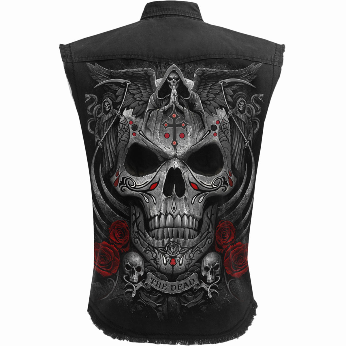 The Dead gothic Sleeveless Stone Washed Worker Shirt in Black by Spiral Clothing 
