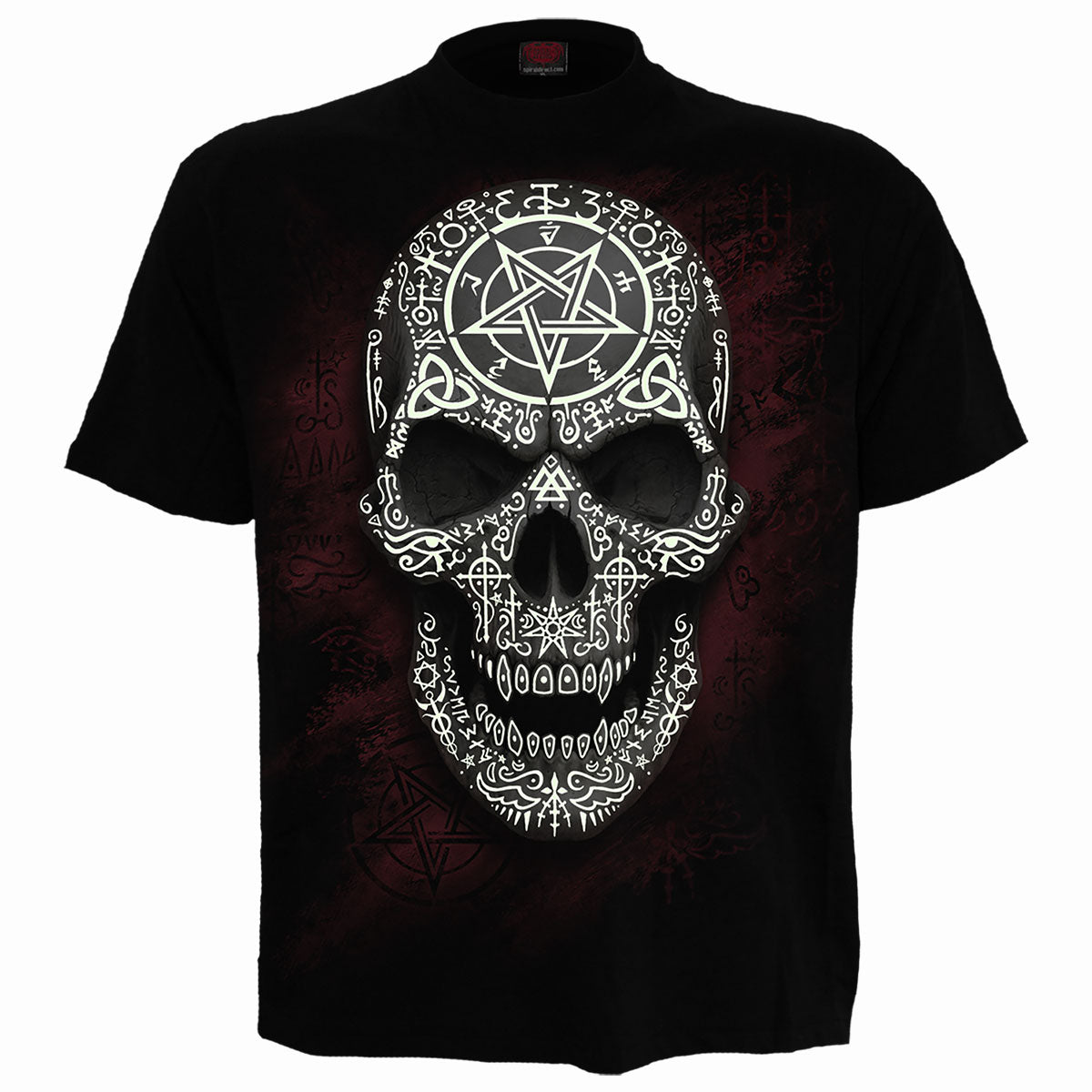 Gothic Runes - Glow In The Dark gothic  Front Print T-Shirt in Black by Spiral Clothing - Front view