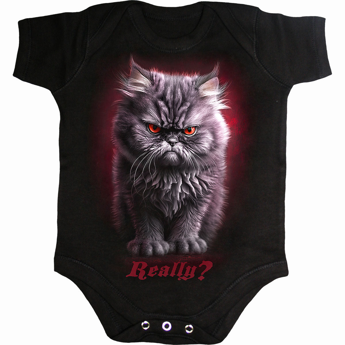 Anger Management gothic Baby Sleepsuit in Black by Spiral Clothing - Front view