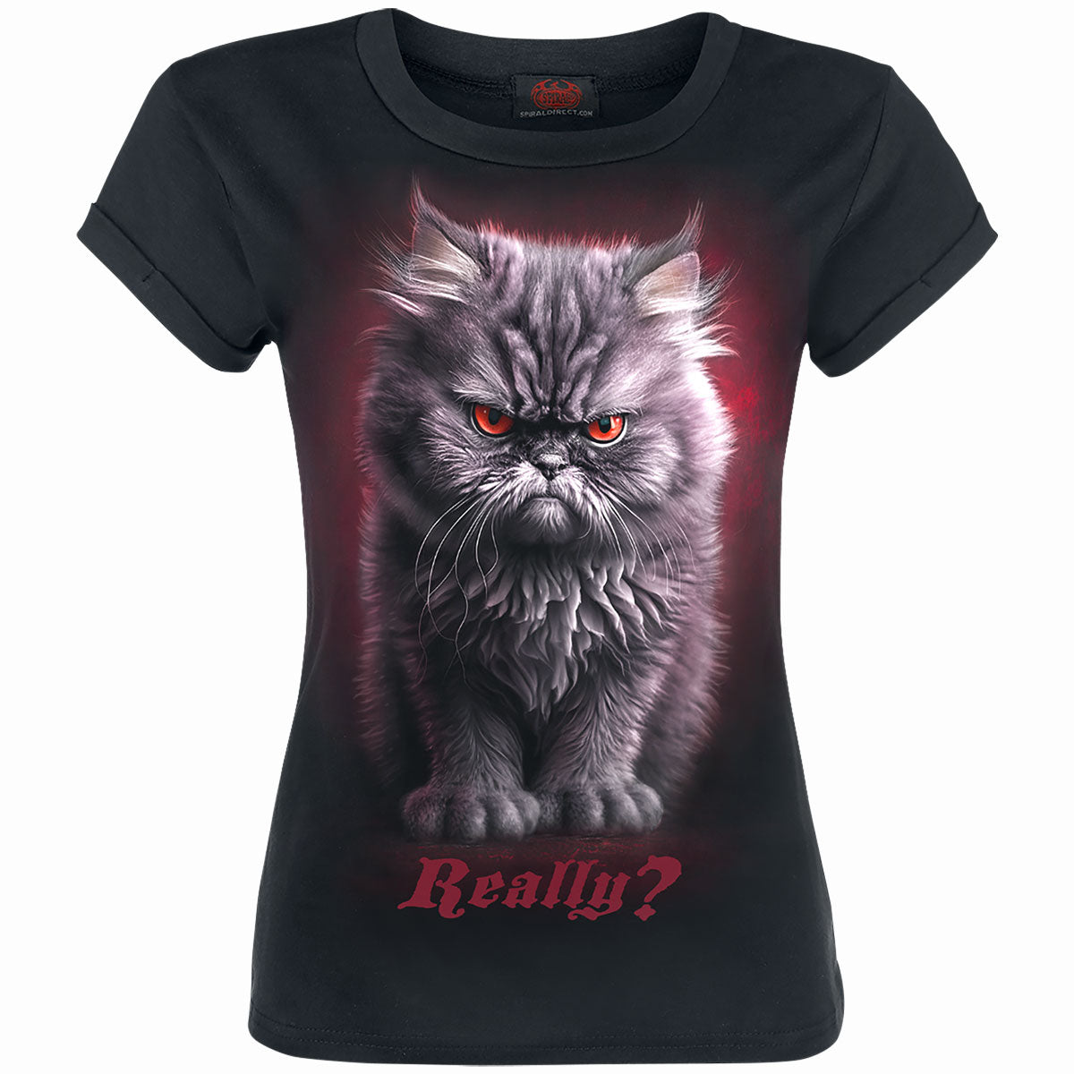 Anger Management gothic Girls Boat Neck Cap Sleeve T-Shirt in Black by Spiral Clothing - Front view