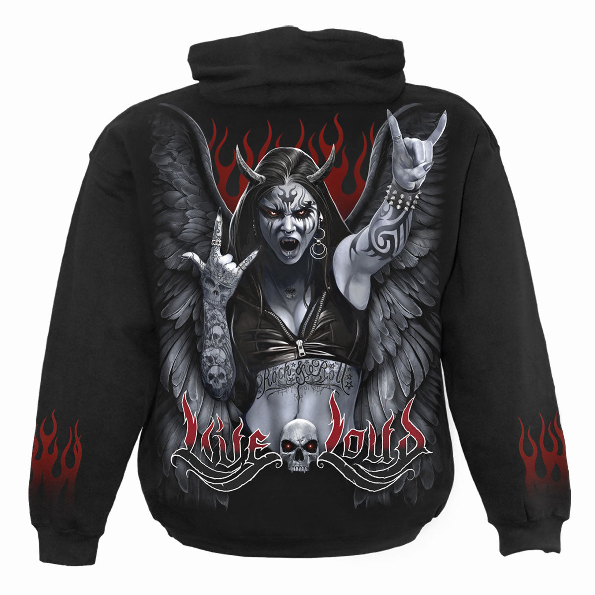Back view of Rock Loud gothic  Hoody in Black by Spiral Clothing