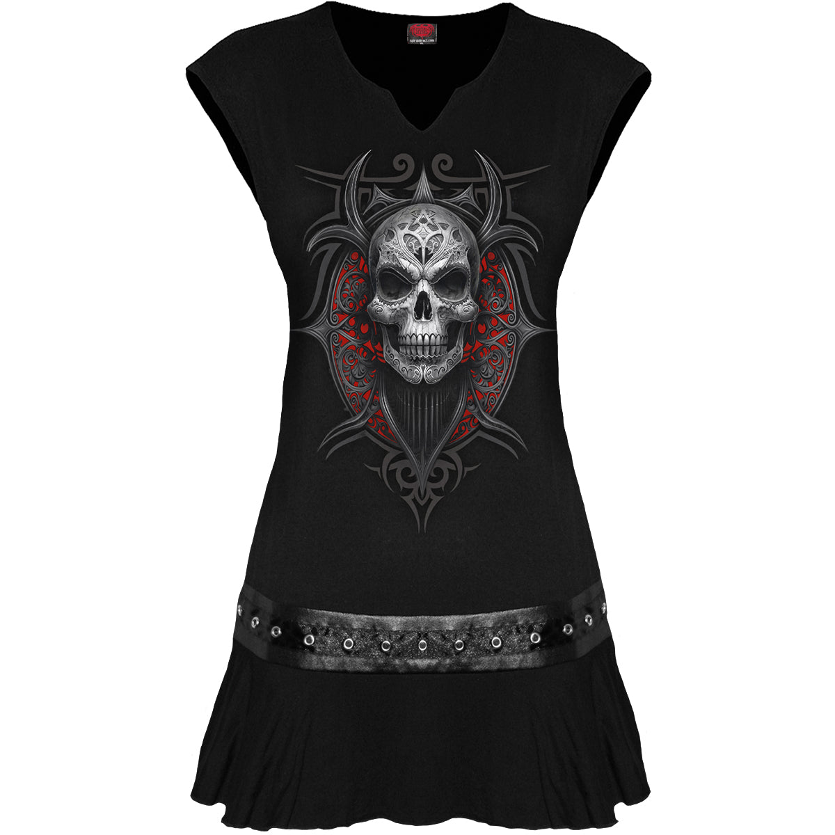 High Priestess gothic Stud Waist Mini Dress in Black by Spiral Clothing - Front view