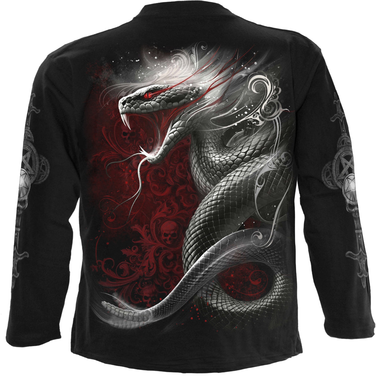 Back view of Gothic Serpent gothic Longsleeve T-Shirt in Black by Spiral Clothing