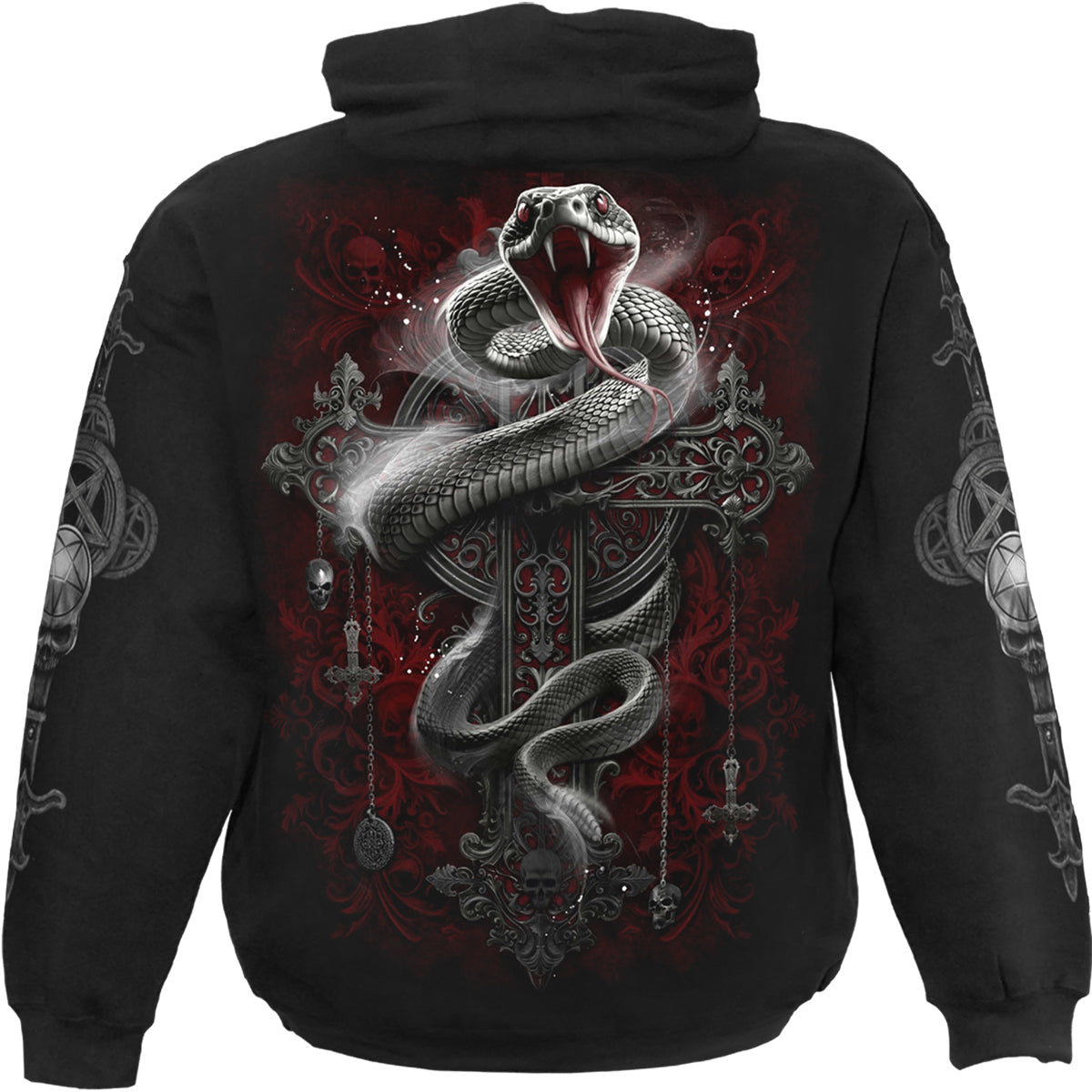 Back view of Gothic Serpent gothic Hoody in Black by Spiral Clothing