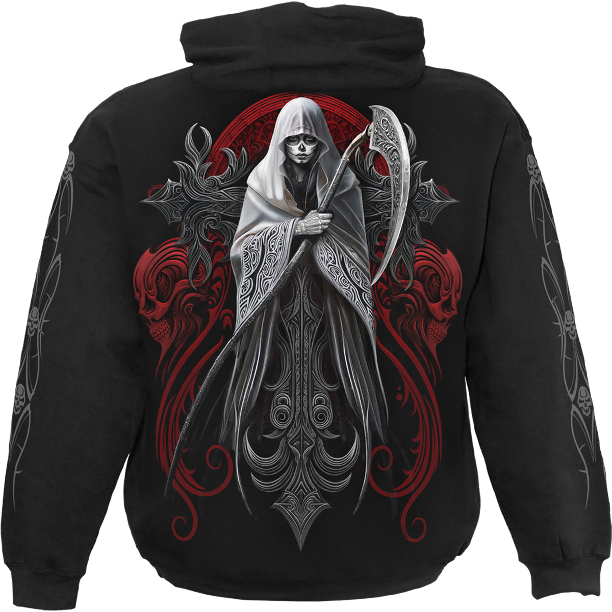 Back view of Reaperess gothic Hoody in Black by Spiral Clothing