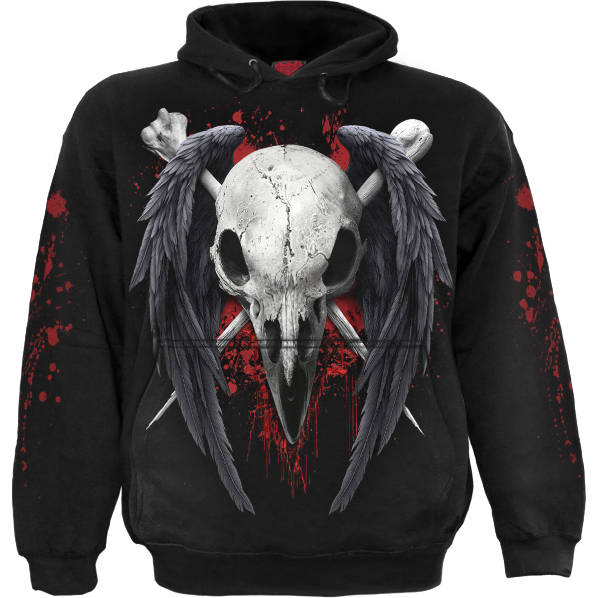 Death Raven gothic Hoody in Black by Spiral Clothing - Front view