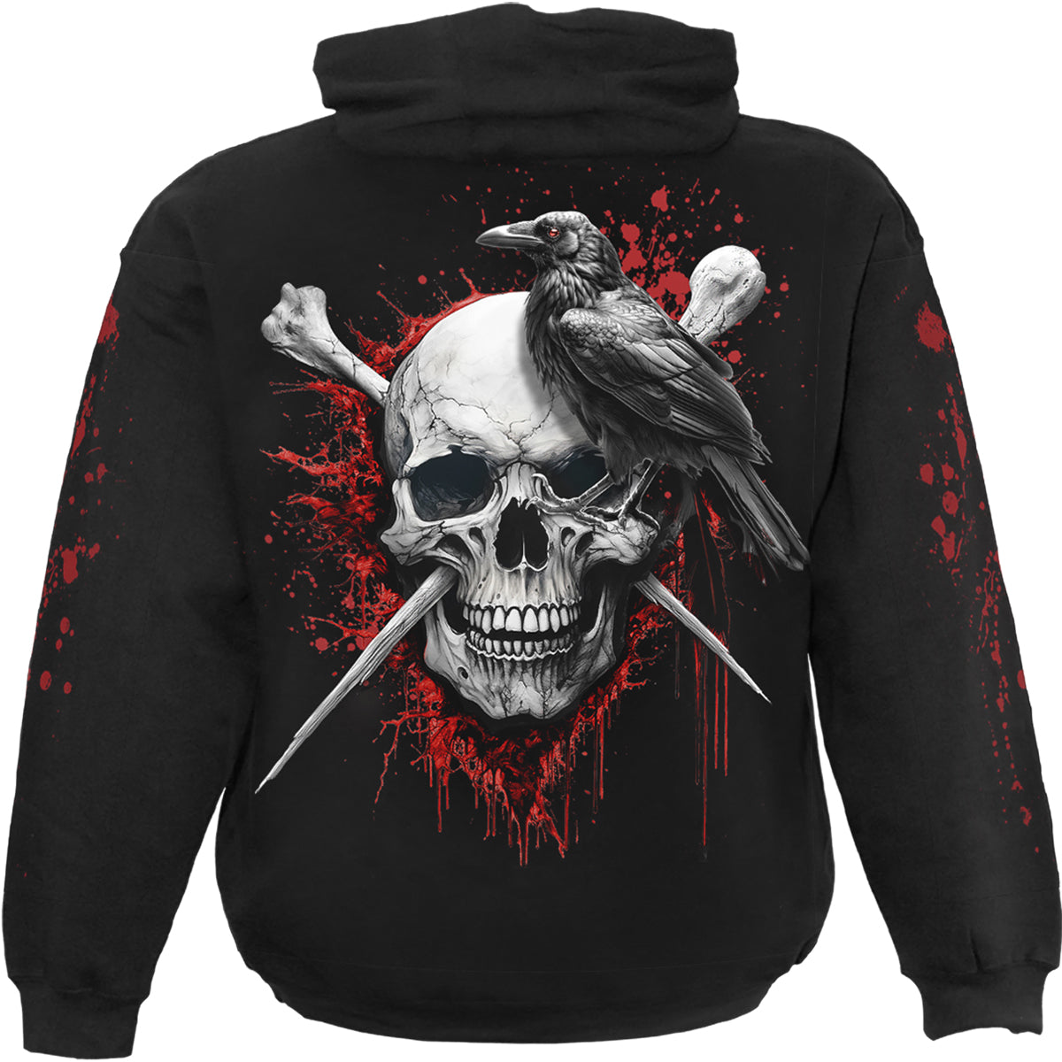 Back view of Death Raven gothic Hoody in Black by Spiral Clothing