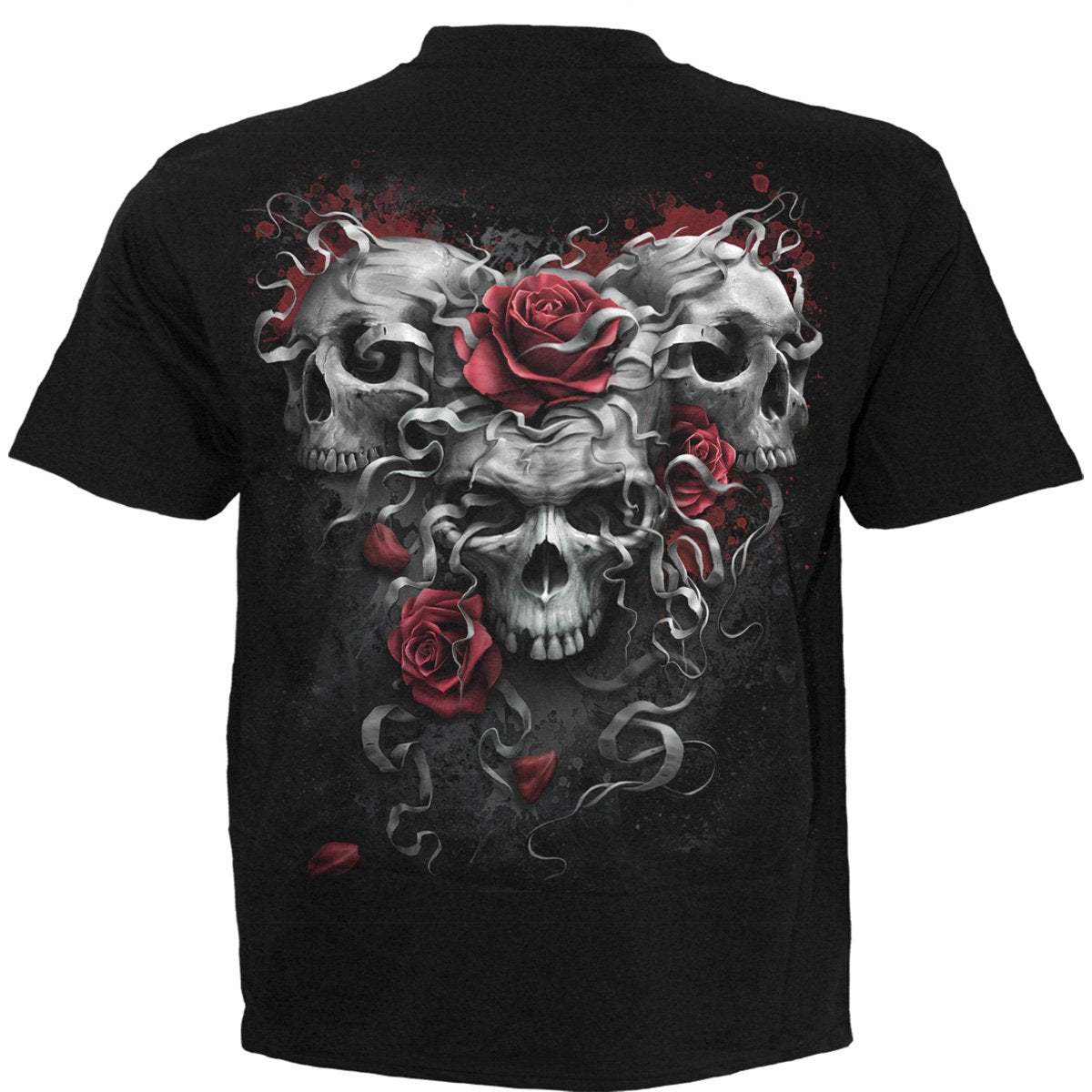 Back view of Skulls n' Roses gothic T-Shirt in Black by Spiral Clothing