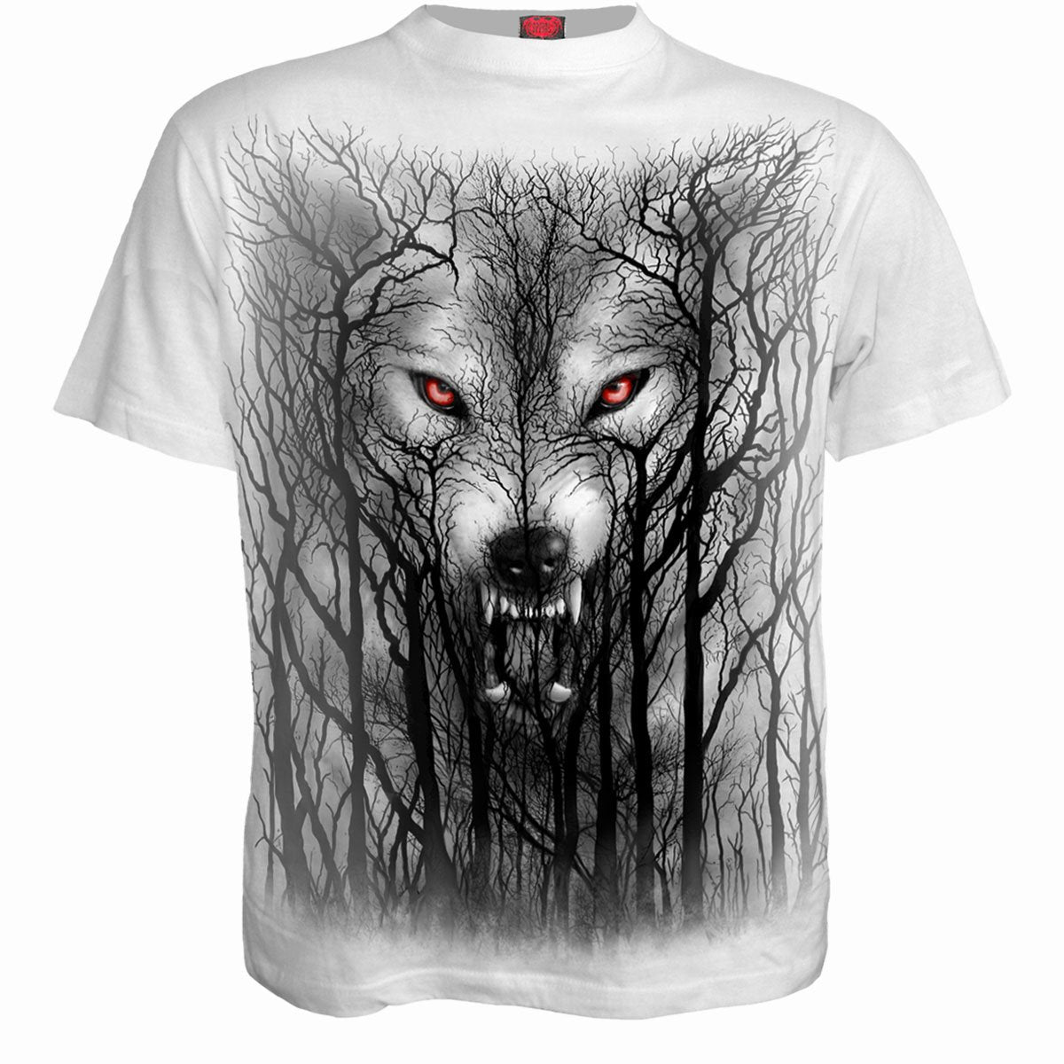 Forest Wolf gothic Men's T-Shirt in White by Spiral Clothing 