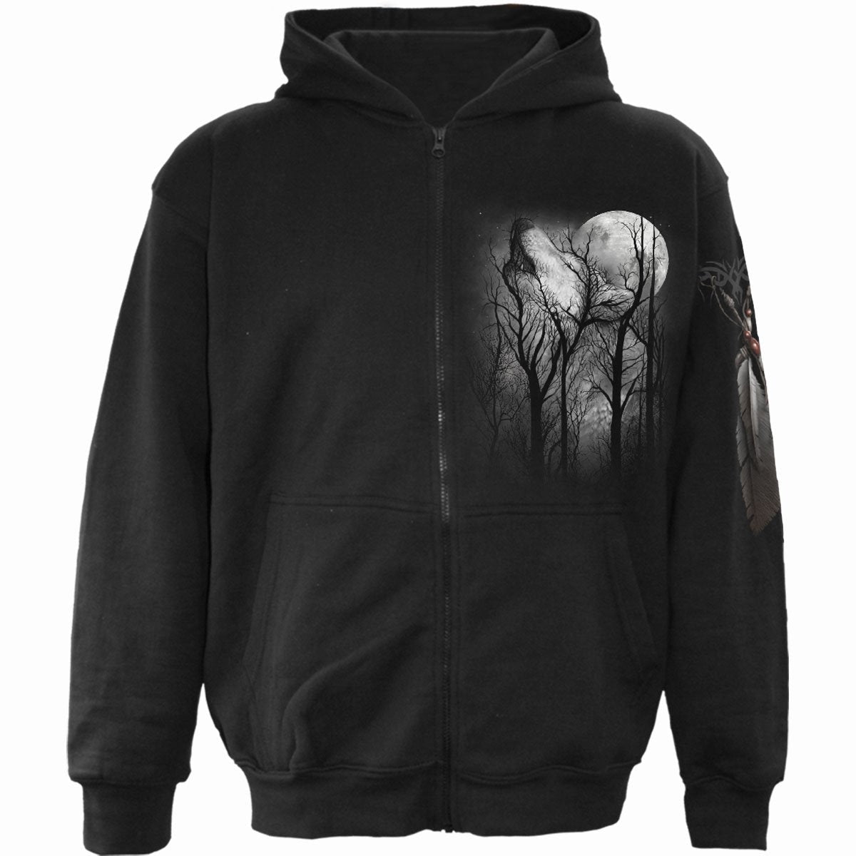 Forest Wolf gothic Men's Full Zip Hoody in Black by Spiral Clothing 