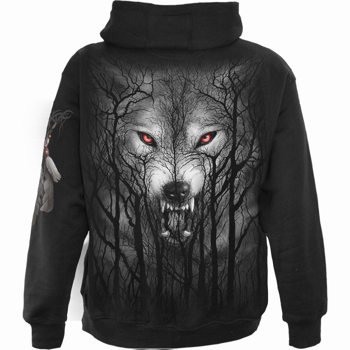 Forest Wolf gothic  Full Zip Hoody in Black by Spiral Clothing 