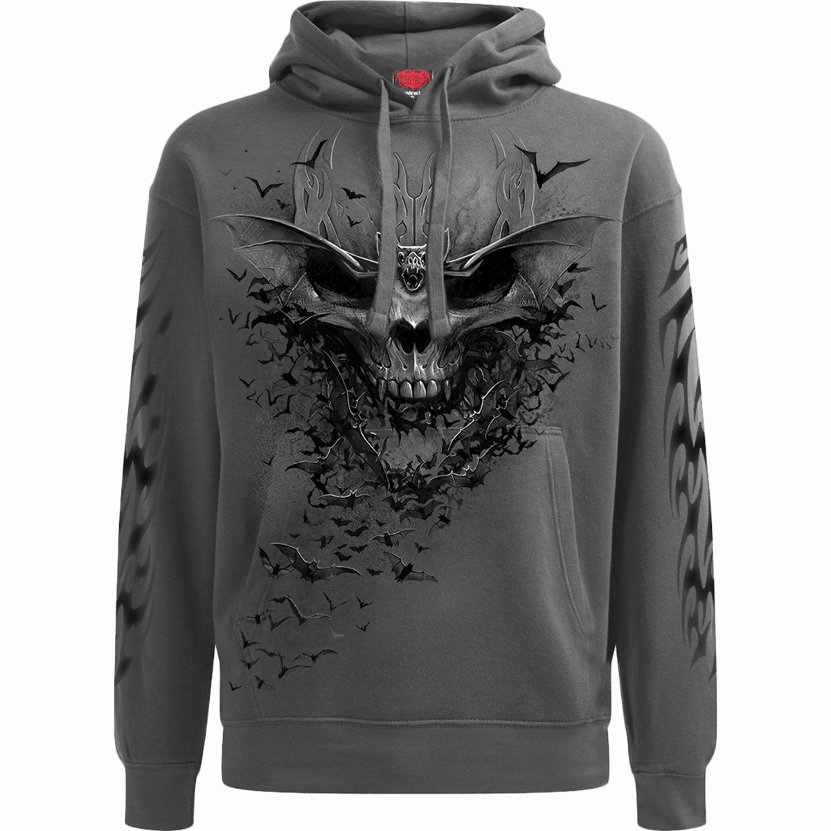 Bat Skull gothic Men's Hoody in Charcoal by Spiral Clothing 