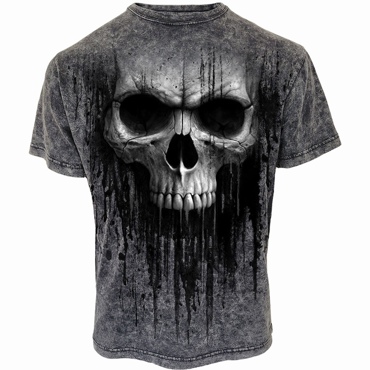 Acid Skull gothic Acid Wash T-Shirt in Black by Spiral Clothing - Front view