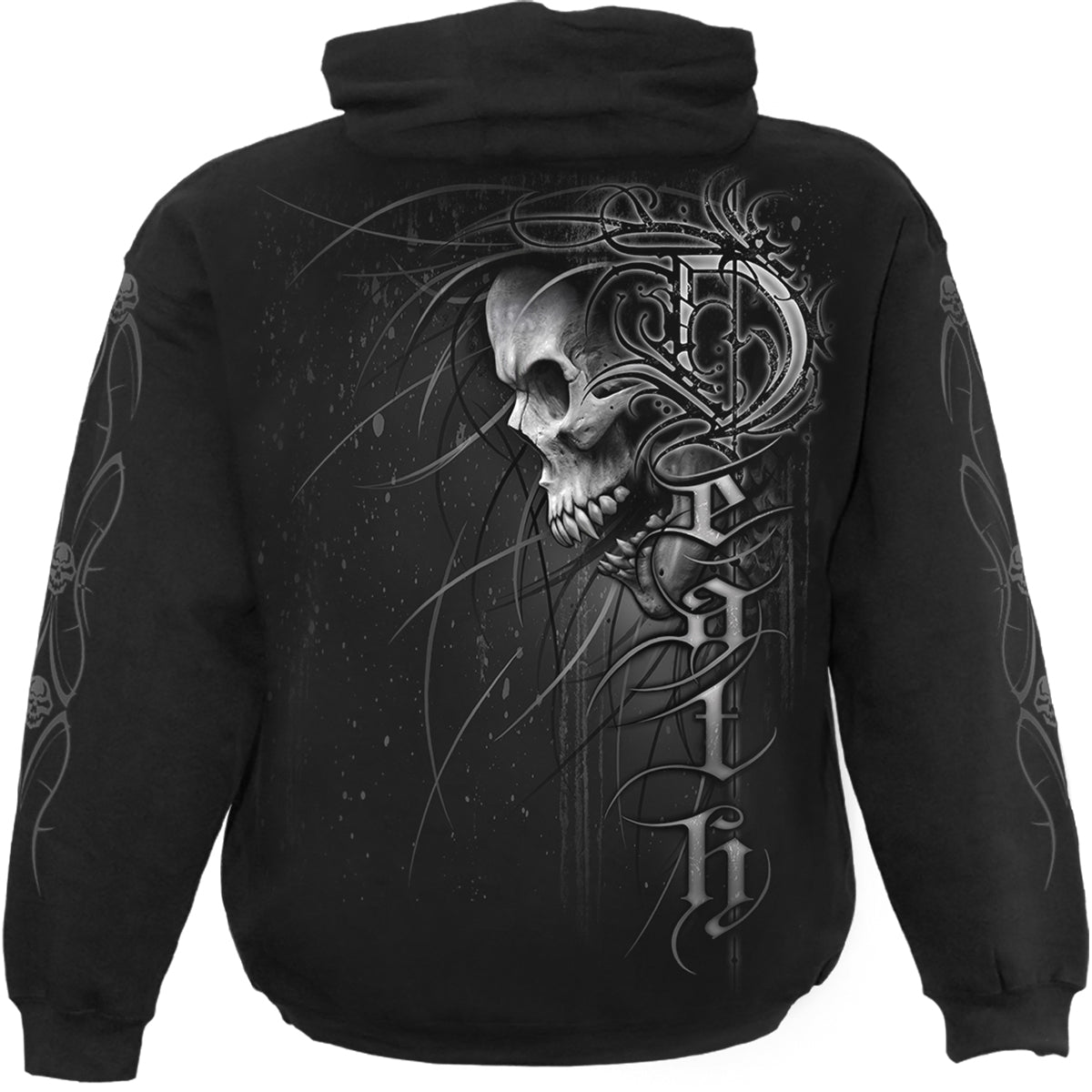 Back view of Death Forever gothic  Hoody in Black by Spiral Clothing