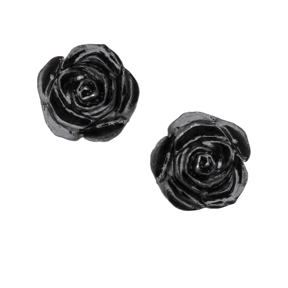 Alchemy Gothic Black Rose Studs Pair of Stud Earrings