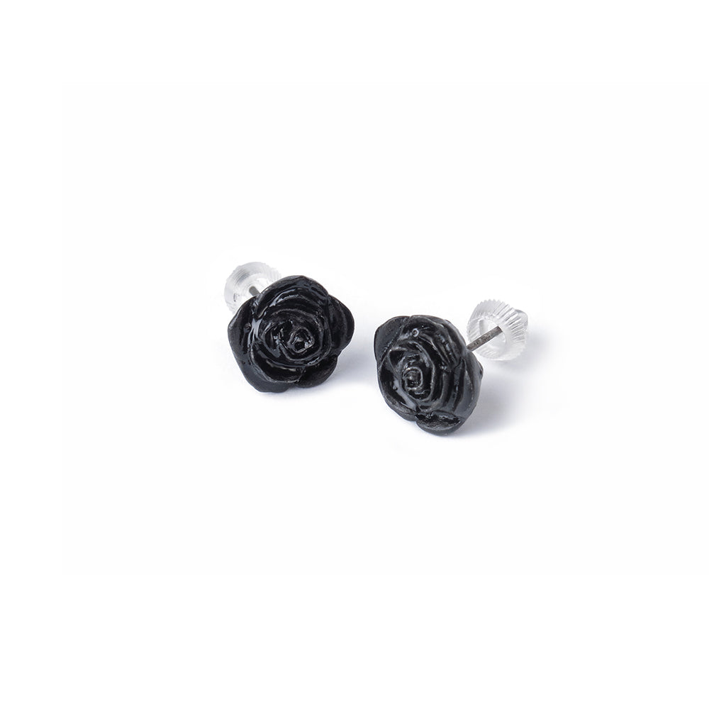 Alchemy Gothic Black Rose Studs Pair of Stud Earrings