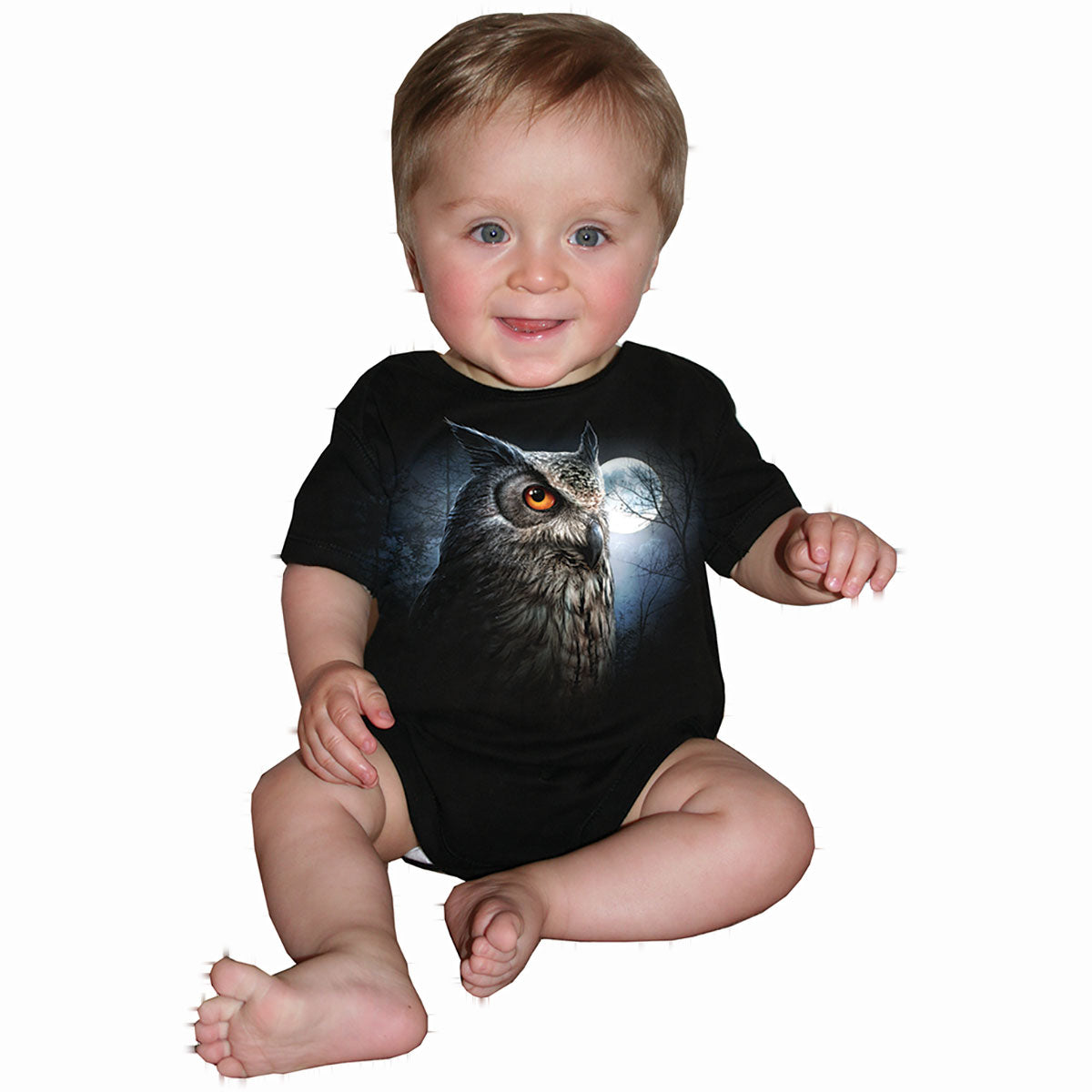 Night Wise gothic Baby Sleepsuit in Black by Spiral Clothing 