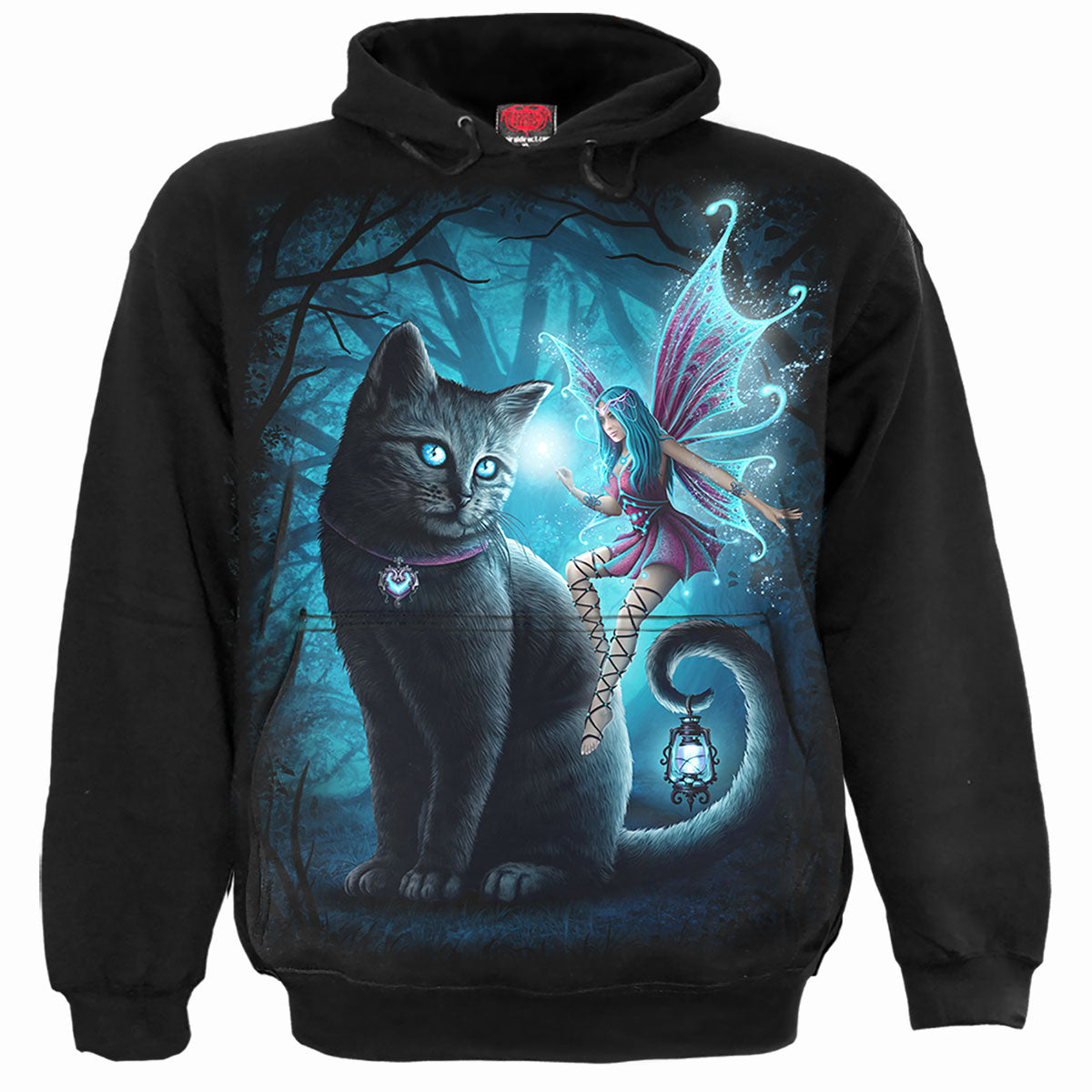 Cat And Fairy gothic Kids Kids Front Print Hoody in Black by Spiral Clothing - Front view