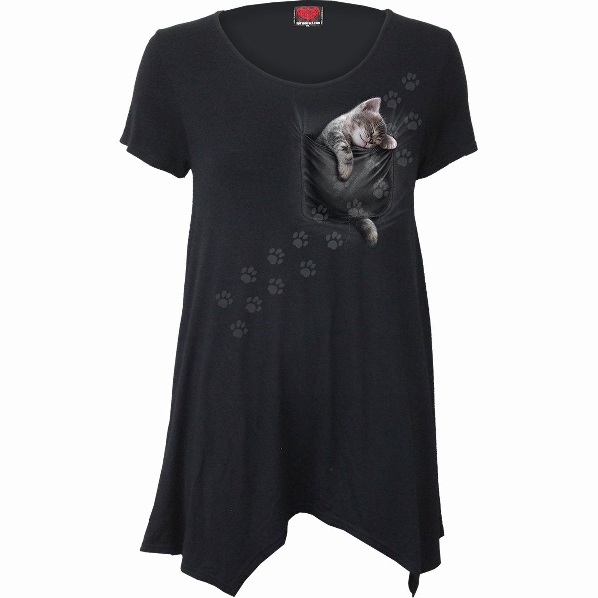 Pocket Kitten gothic Smock - Tunic Casual Top in Black by Spiral Clothing 