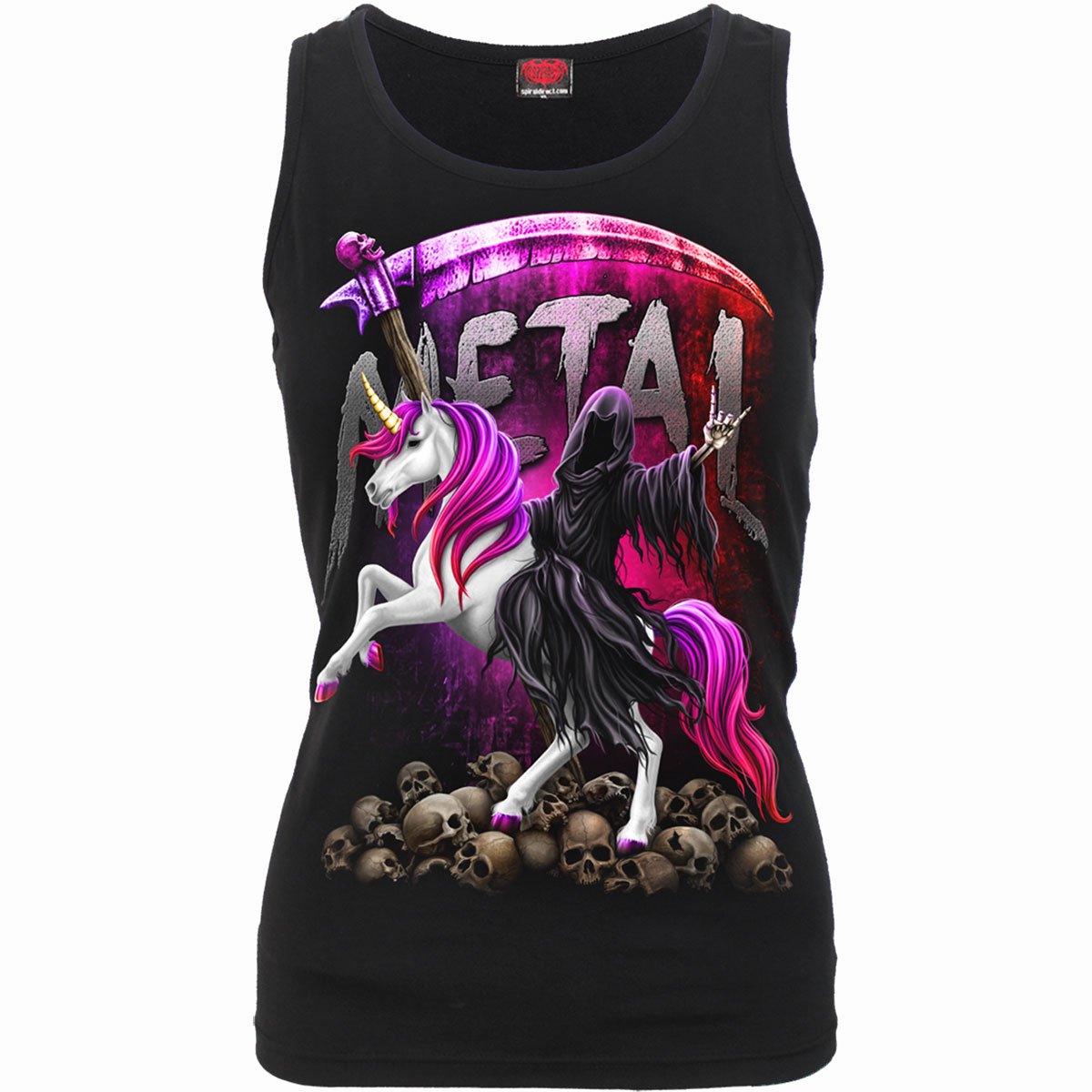 Metallicorn gothic Razor Back Top in Black by Spiral Clothing - Front view
