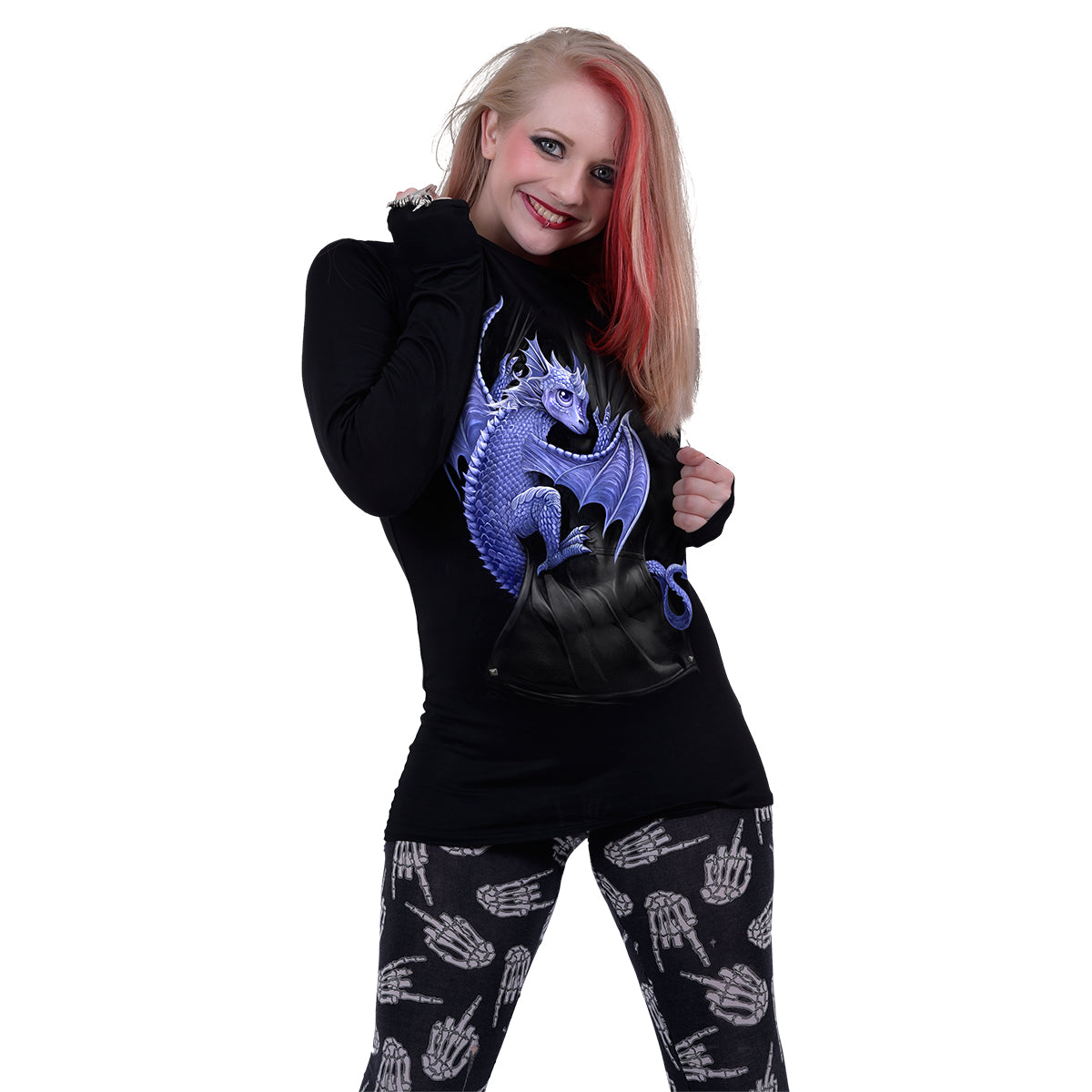 Pocket Dragon gothic Baggy Top in Black by Spiral Clothing 