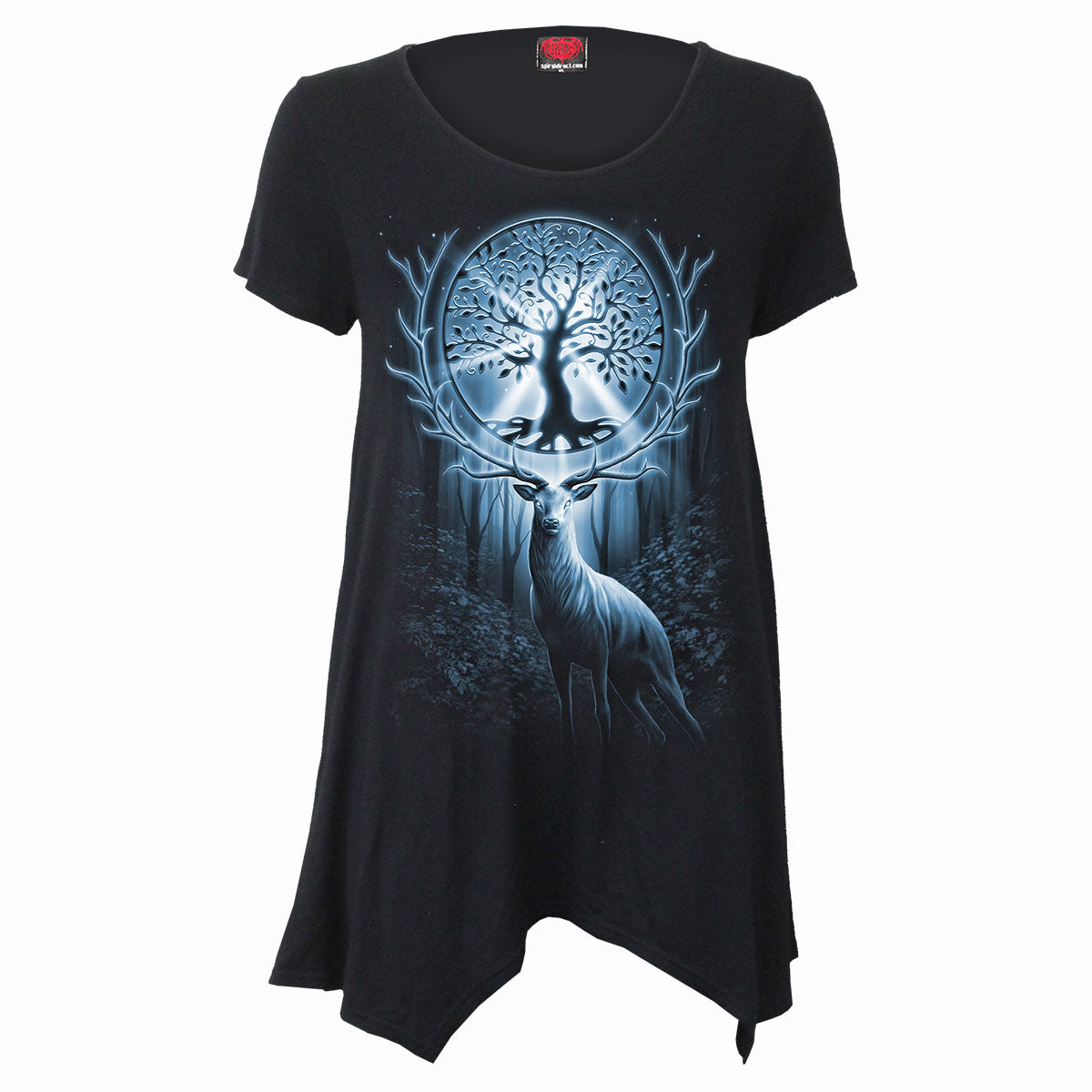 Tree Of Life gothic Smock - Tunic Casual Top in Black by Spiral Clothing - Front view