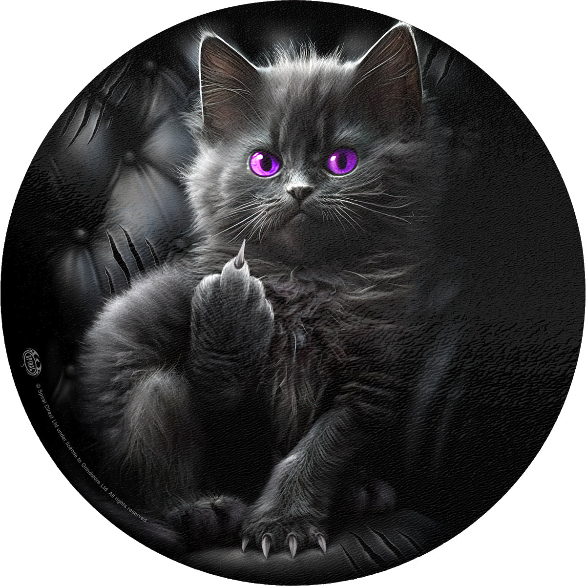 Cattitude gothic  Glass Chopping Board (Circular) in Black by Spiral Clothing 
