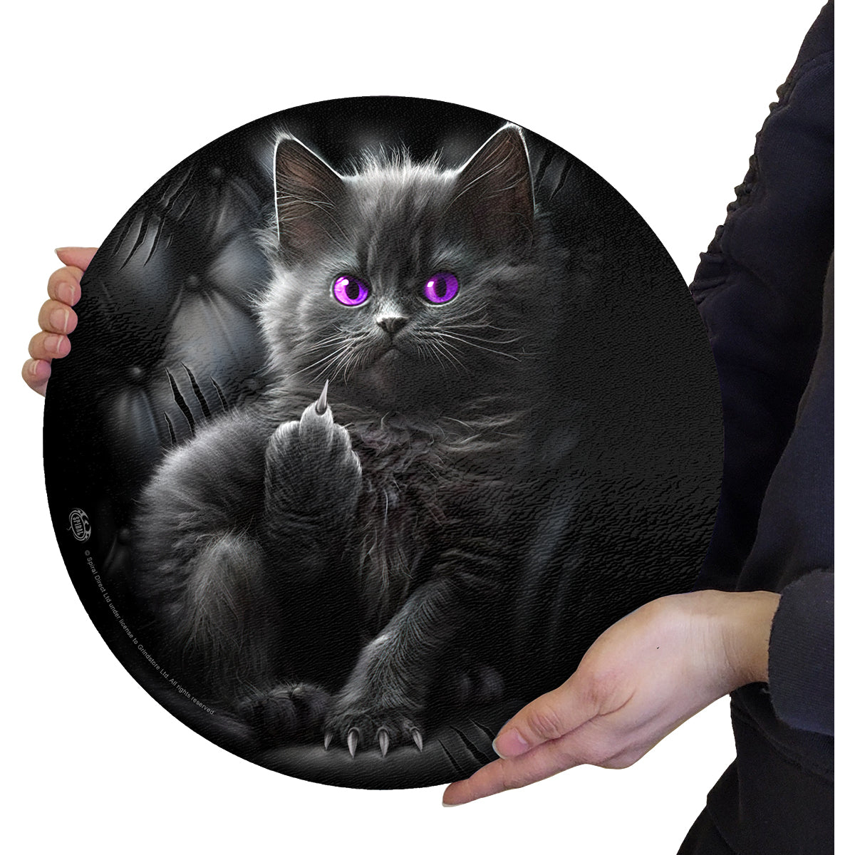 Cattitude gothic  Glass Chopping Board (Circular) in Black by Spiral Clothing 