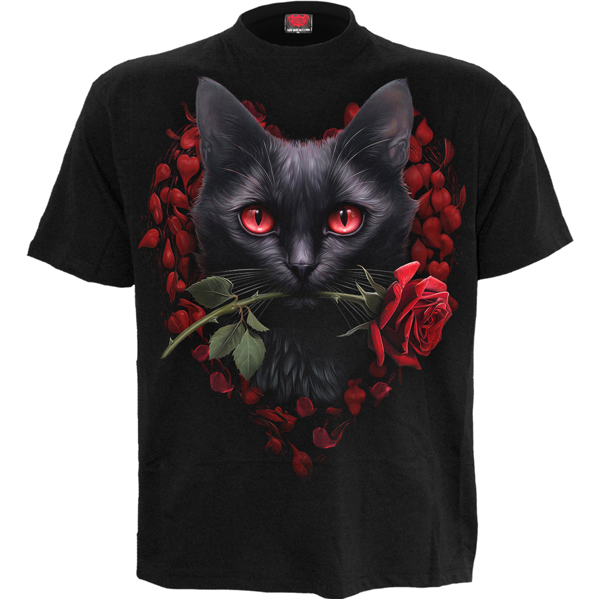 Cat's Love gothic Front Print T-Shirt in Black by Spiral Clothing 
