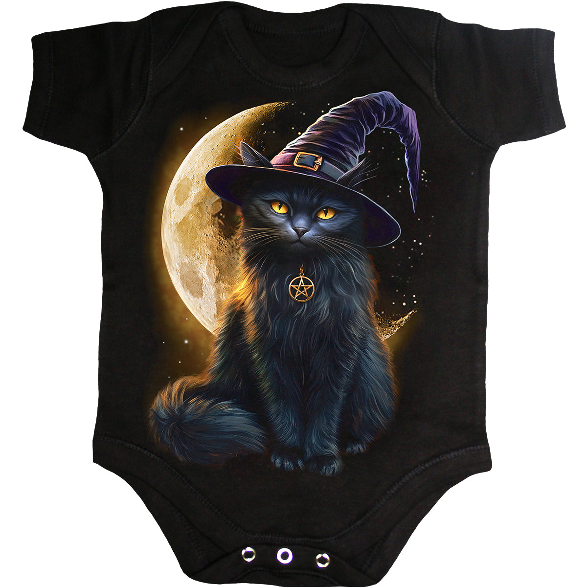 Familiar Magic gothic Kids Baby Sleepsuit in Black by Spiral Clothing - Front view