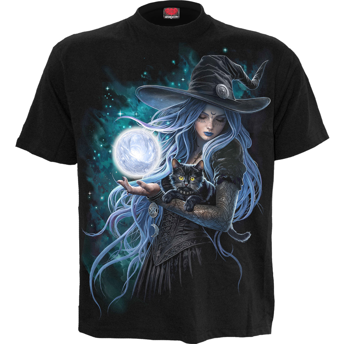 Mystic Moon gothic Front Print T-Shirt in Black by Spiral Clothing - Front view