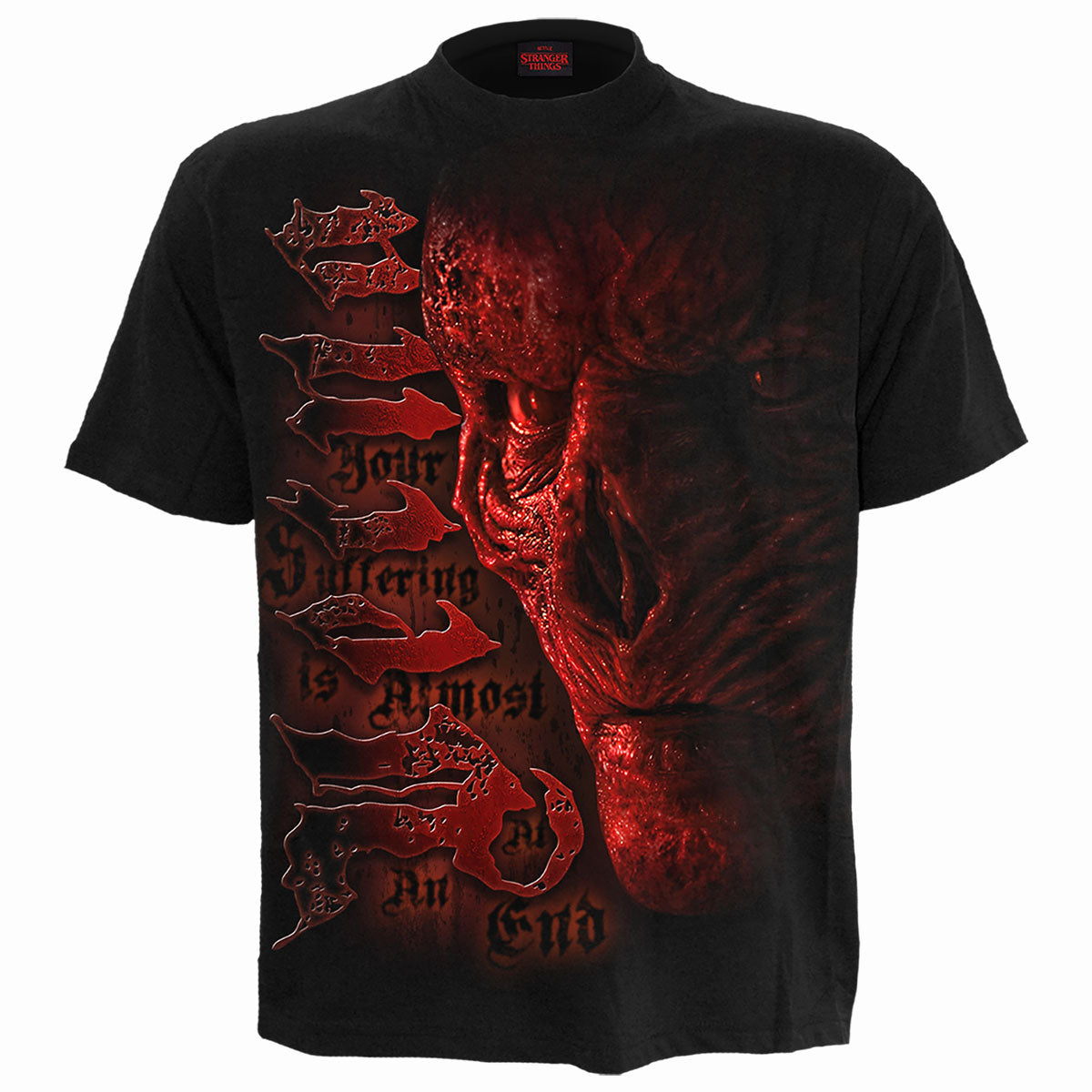 Vecna Suffer gothic Men's Front Print T-Shirt in Black by Spiral Clothing - Front view