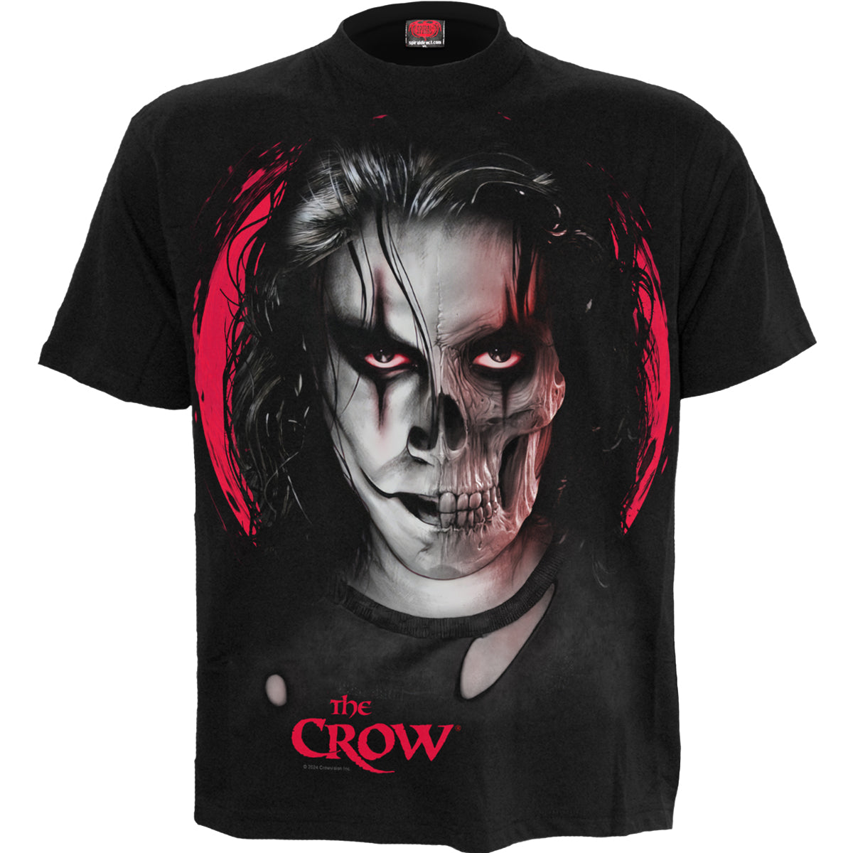 The Crow - Skull Face gothic Men's Front Print T-Shirt in Black by Spiral Clothing - Front view