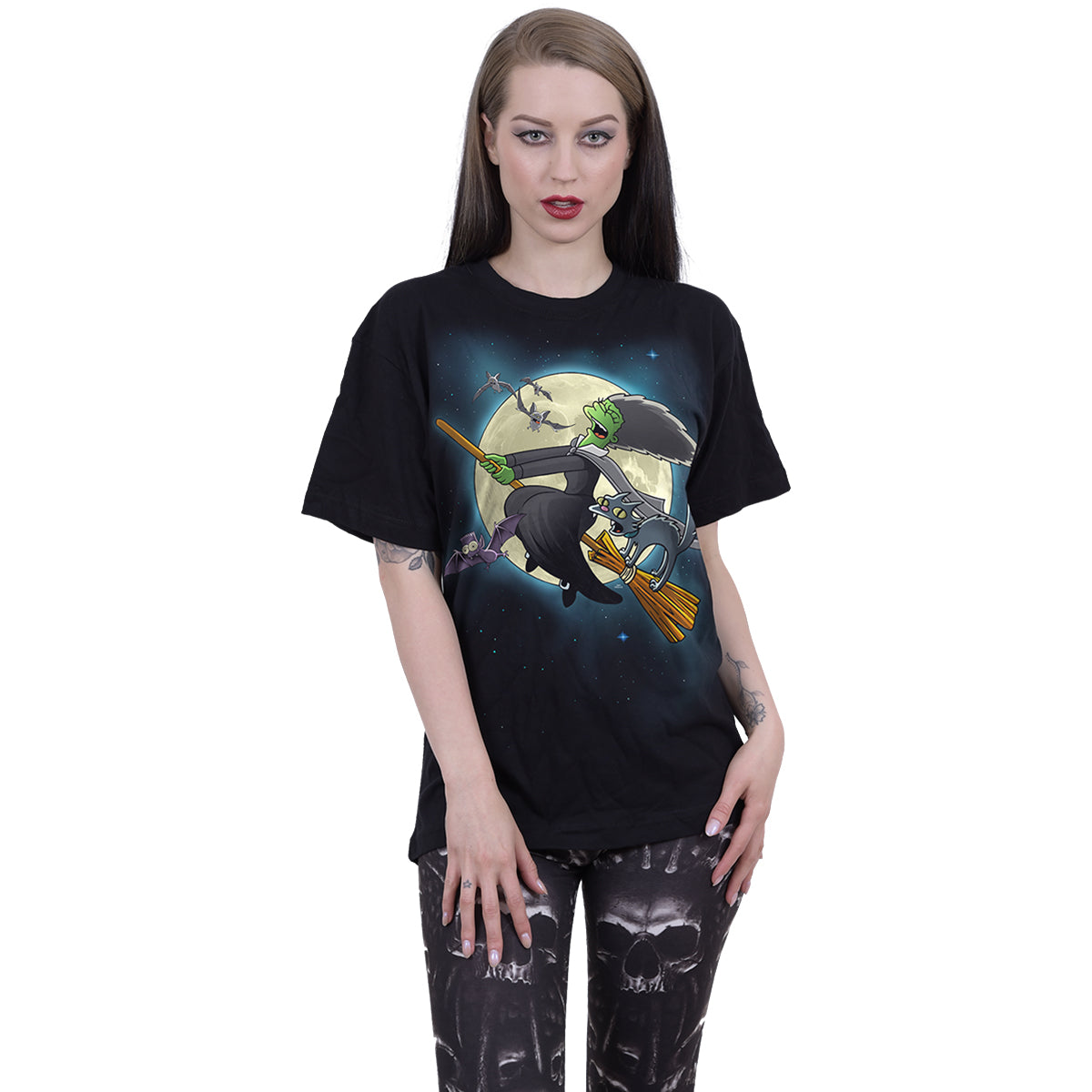 The Simpsons - Marge Witch gothic  Front Print T-Shirt in Black by Spiral Clothing worn by a women