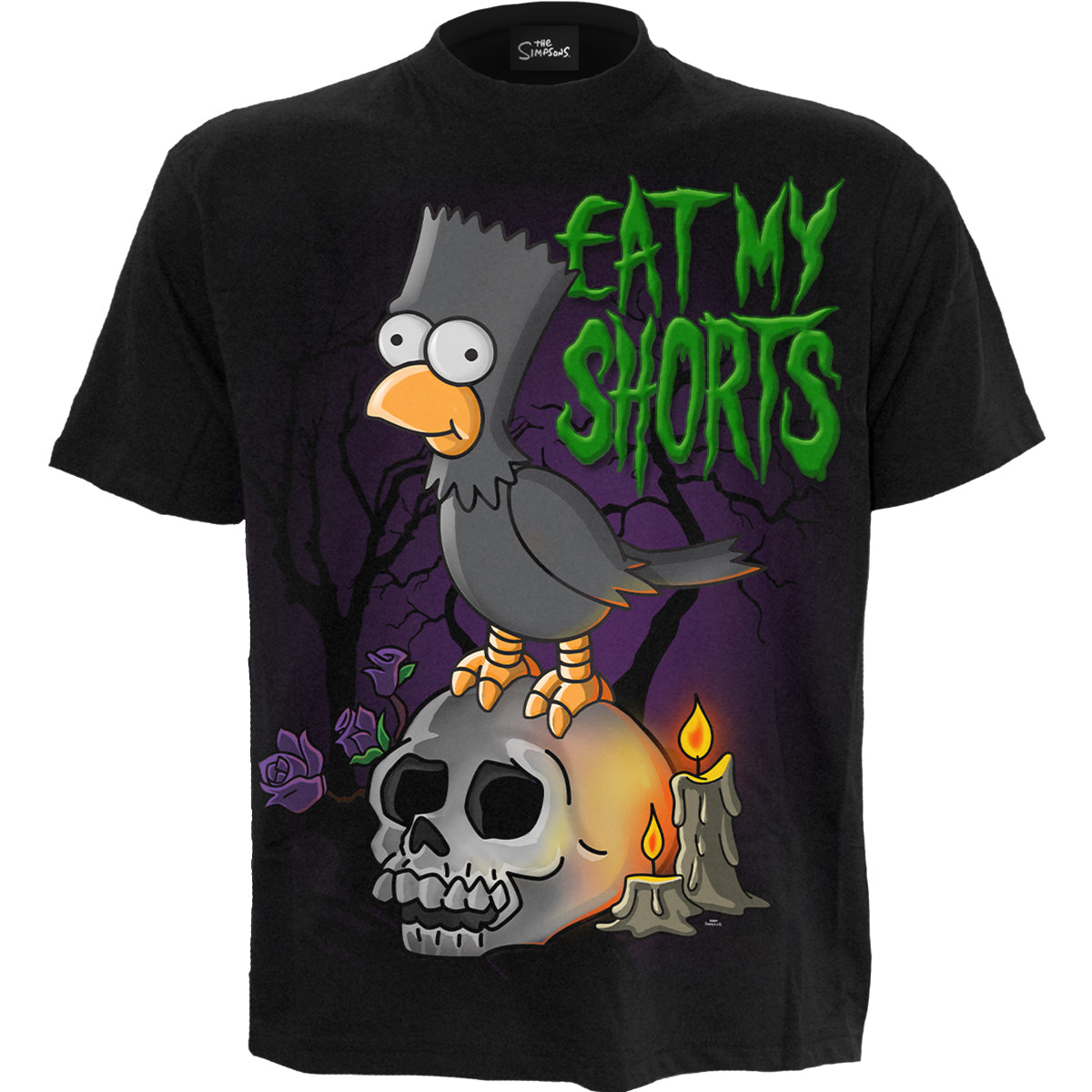 The Simpsons - Bart Raven gothic Men's Front Print T-Shirt in Black by Spiral Clothing - Front view
