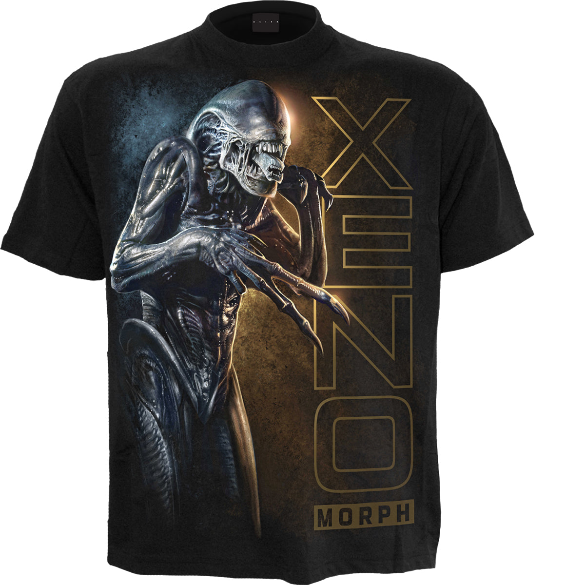 Alien Xeno Portrait gothic Men's Front Print T-Shirt in Black by Spiral Clothing - Front view