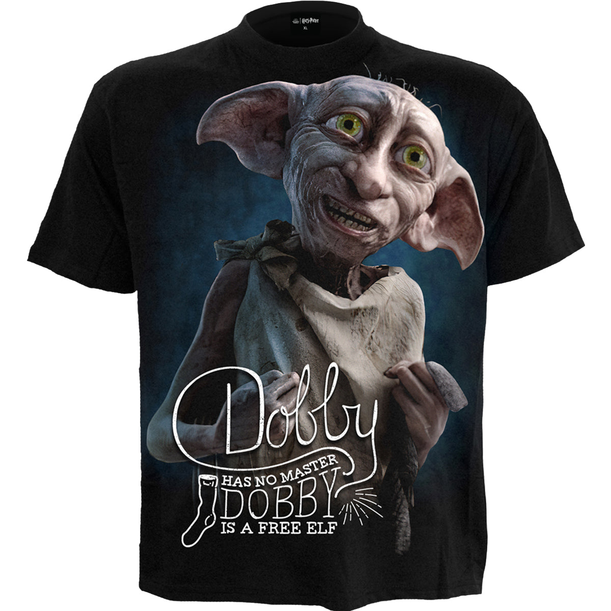 Dobby gothic Men's Front Print T-Shirt in Black by Spiral Clothing - Front view