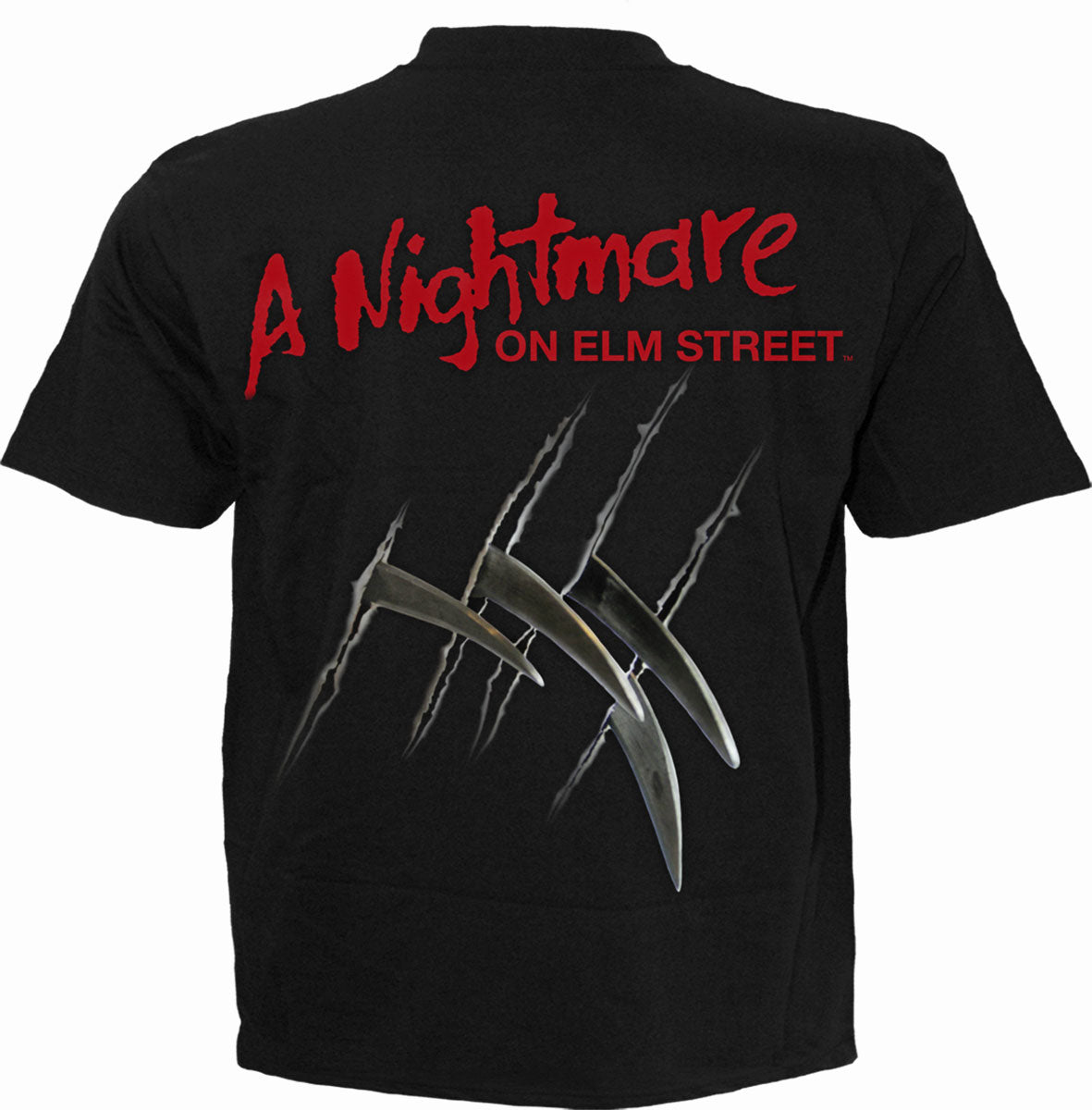 Back view of Freddy - Claws - Elm Street gothic  T-Shirt in Black by Spiral Clothing