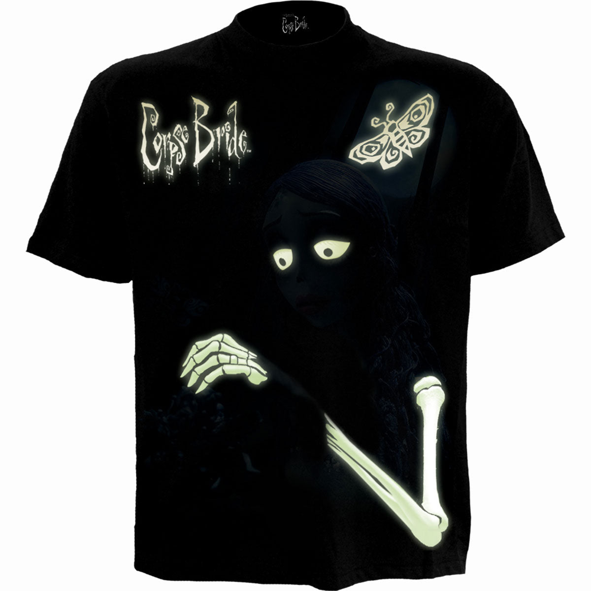 Corpse Bride - Glow In The Dark gothic  Front Print T-Shirt in Black by Spiral Clothing 