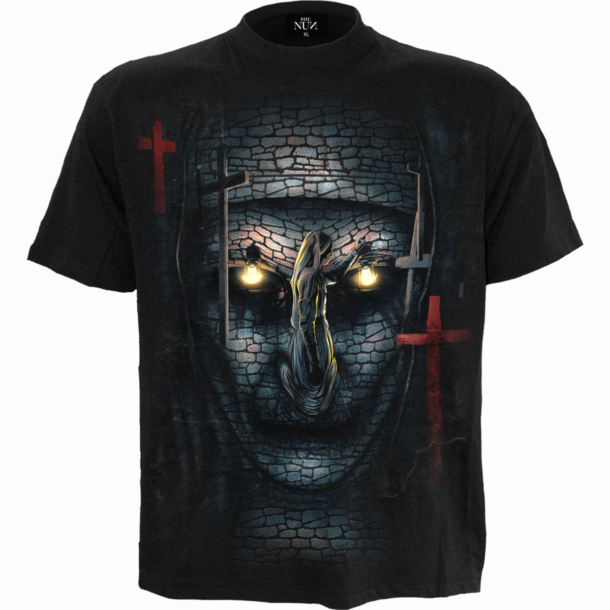 The Nun - Skull Illusion gothic Men's T-Shirt in Black by Spiral Clothing - Front view