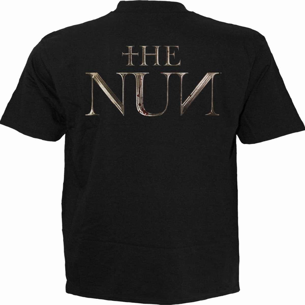 Back view of The Nun - Skull Illusion gothic  T-Shirt in Black by Spiral Clothing
