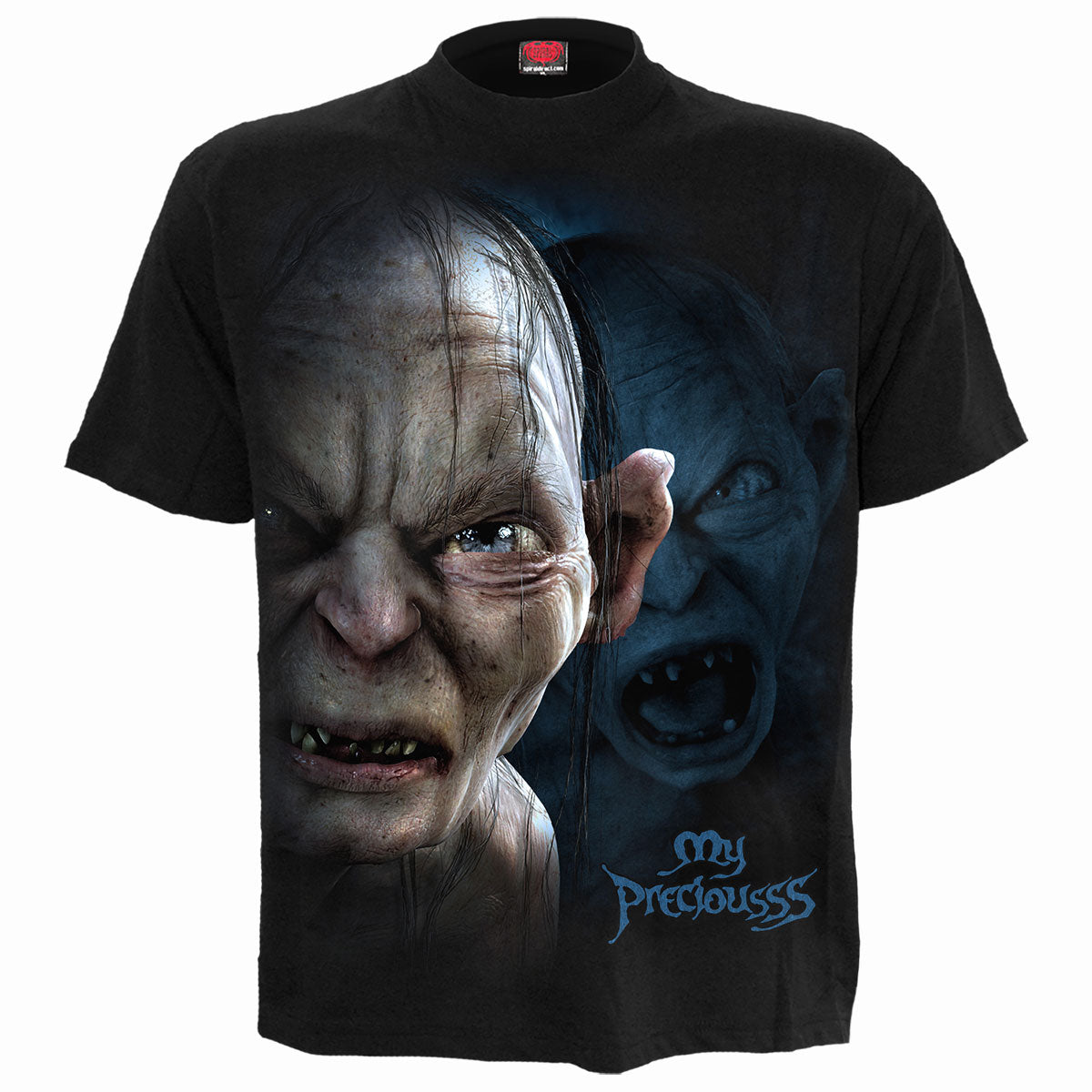 LOTR - Gollum - My Preciousss gothic Men's Front Print T-Shirt in Black by Spiral Clothing - Front view